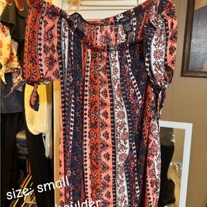 Pink and Blue Off-Shoulder Dress